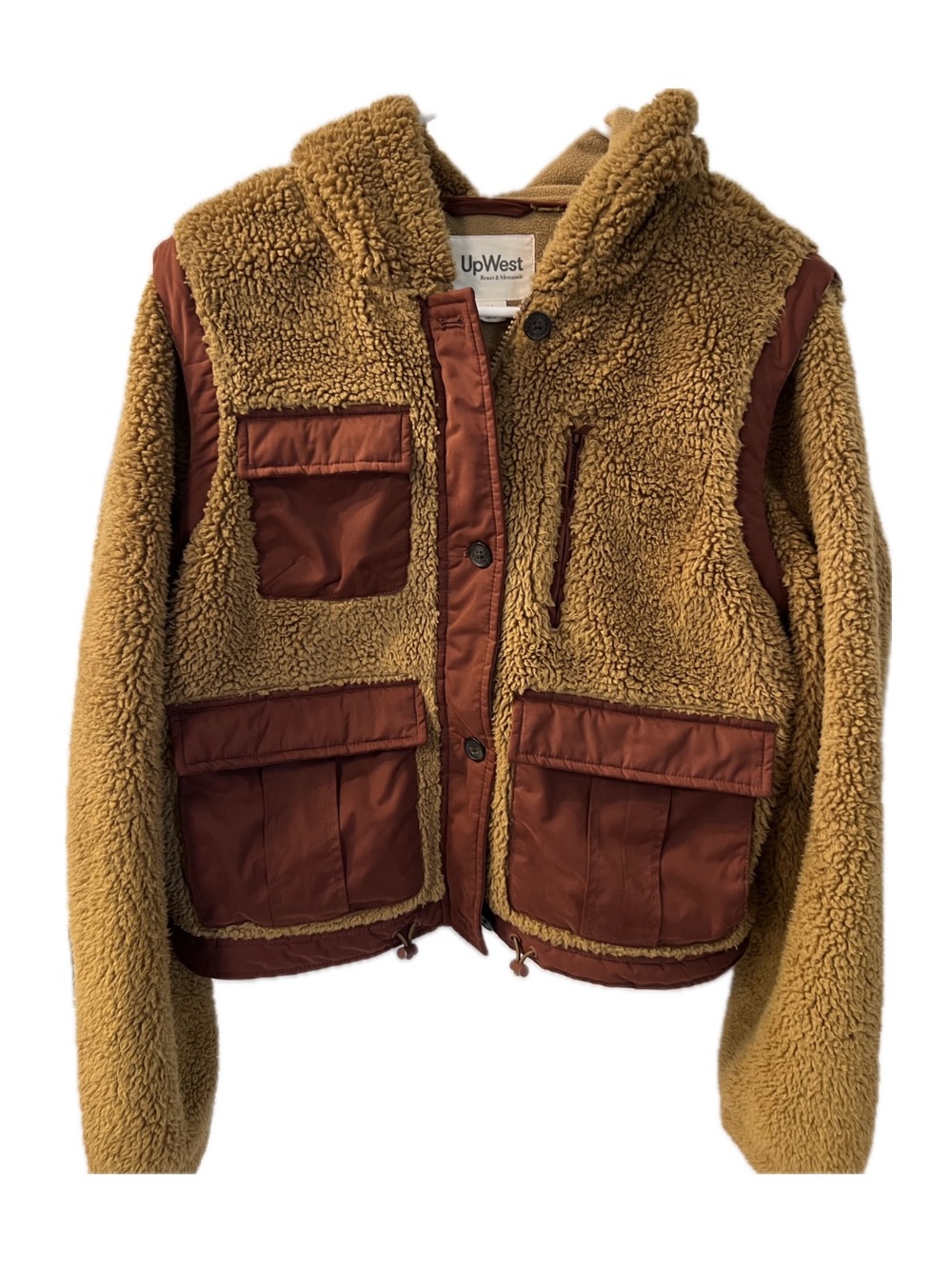 UpWest Women’s Tan Sherpa Jacket with Rust Trim Panels